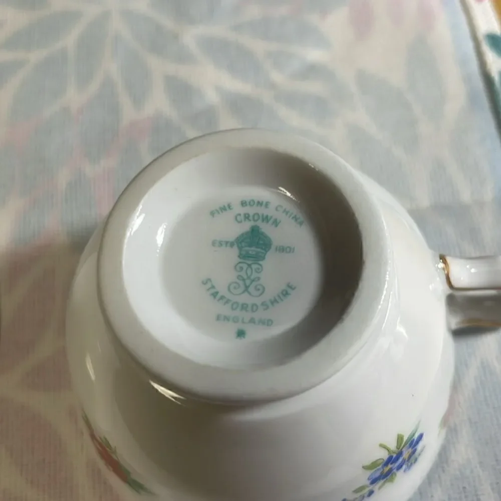 Vintage Crown Staffordshire 1950s Fine Bone China Tea Cup Set